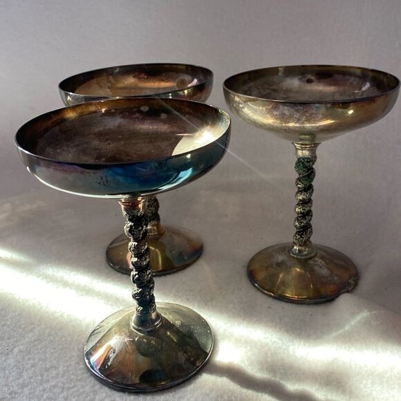Valero Champagne cocktail Wedding Wine Silver Cup Glass Grape Twist 3 spain goth - Picture 1 of 10